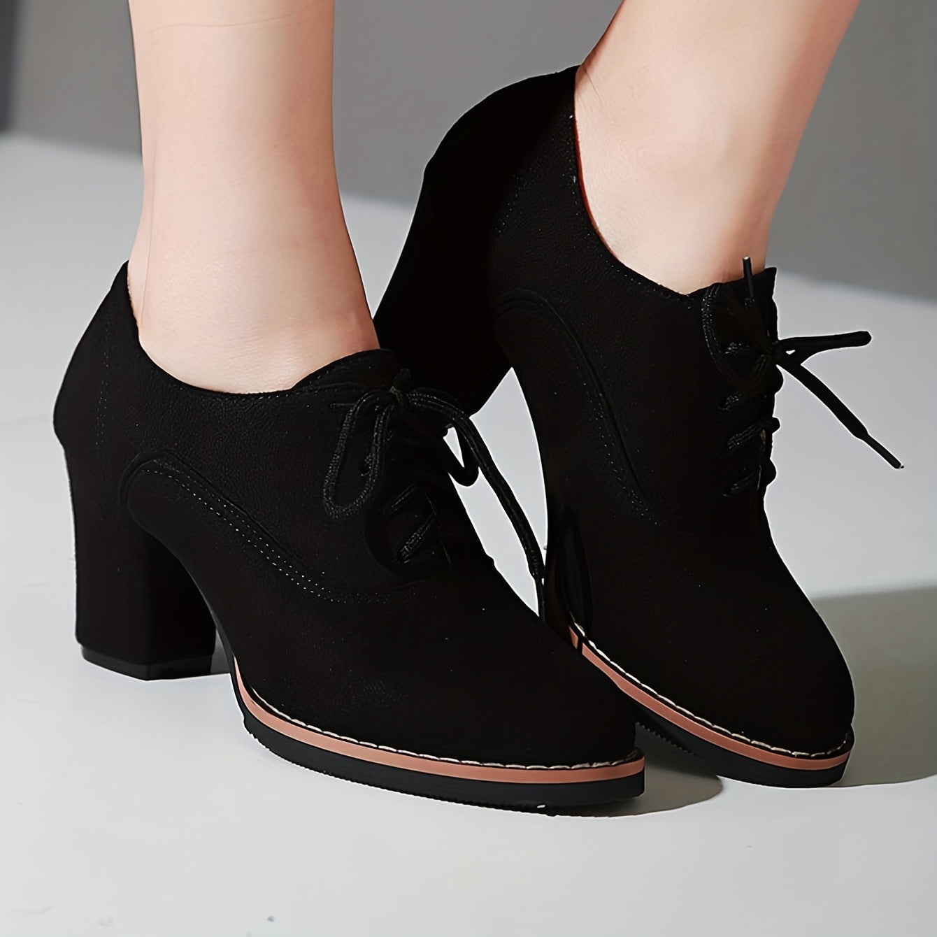 Women's Lace-Up Block Heel Pumps Comfortable Closed Toe Oktoberfest Dress Shoes
