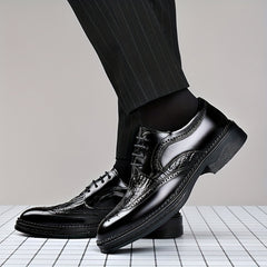 Men's Brogue Carved Derby Shoes Pointed Toe Oxfords