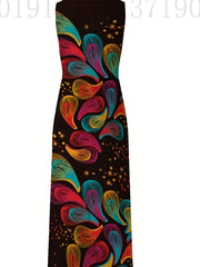 Floral Print V Neck Dress Sleeveless Summer Women's Clothing