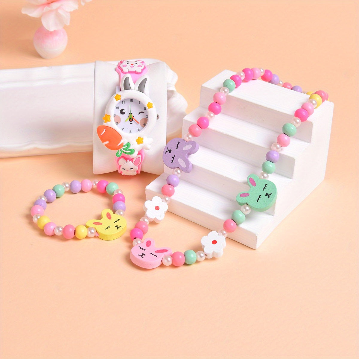 Carrot Bunny Girl's Watch Set with Bracelet & Necklace