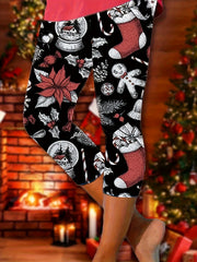 Christmas Cartoon Cropped Pants Stretch Leggings Activewear