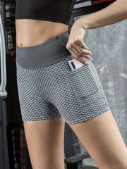 High Waist Gray Honeycomb Biker Shorts for Women