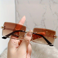 Rectangular Rimless Gradient Shading Sunglasses Women's Eyewear