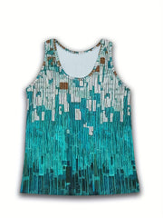 Geometric Print Colorblock Tank Top Sleeveless Crew Neck Summer Casual