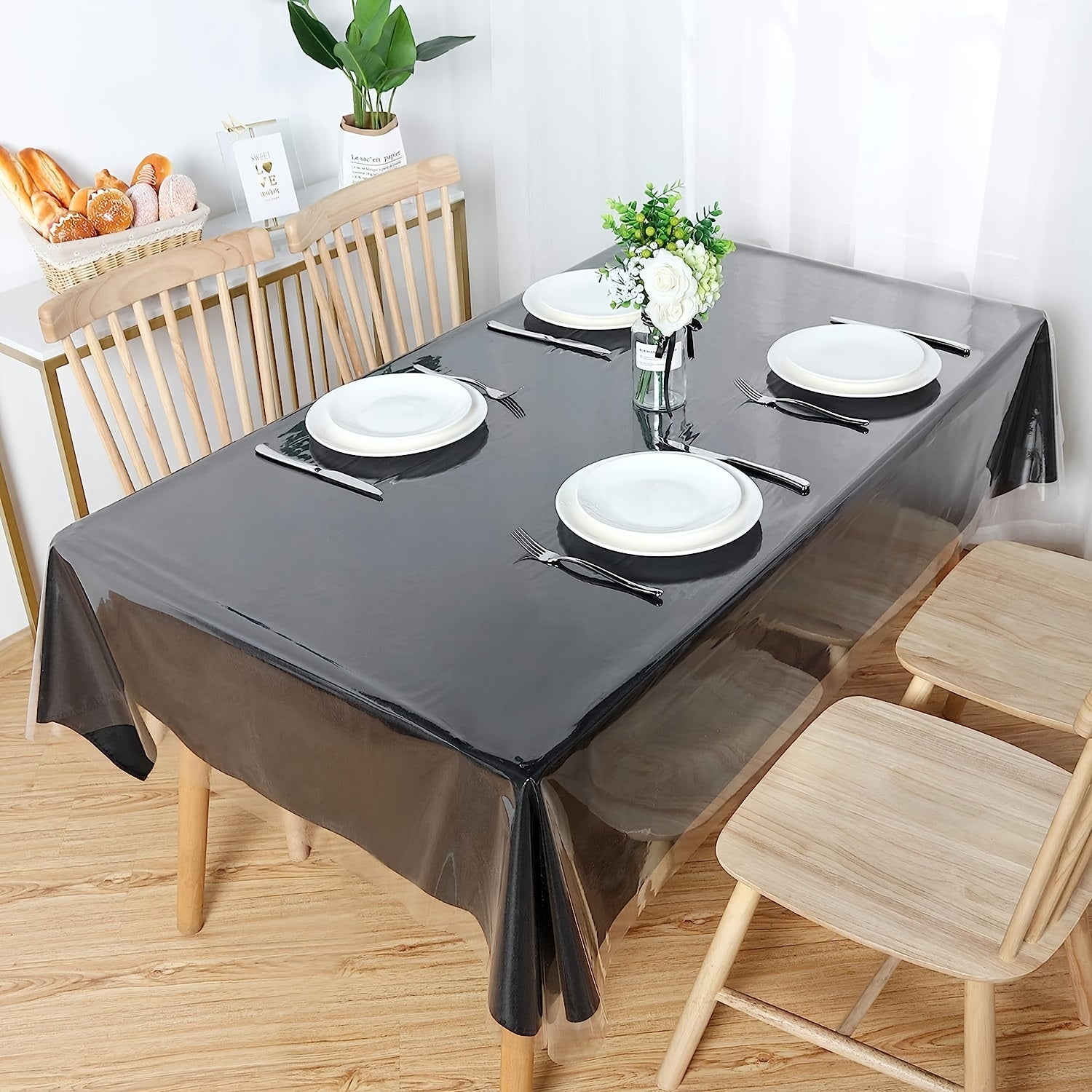 Waterproof Transparent Plastic Tablecloth Spill-proof Rectangular Tablecover