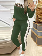 Women's Plus Leopard Print Long Sleeve Top & Pants Set