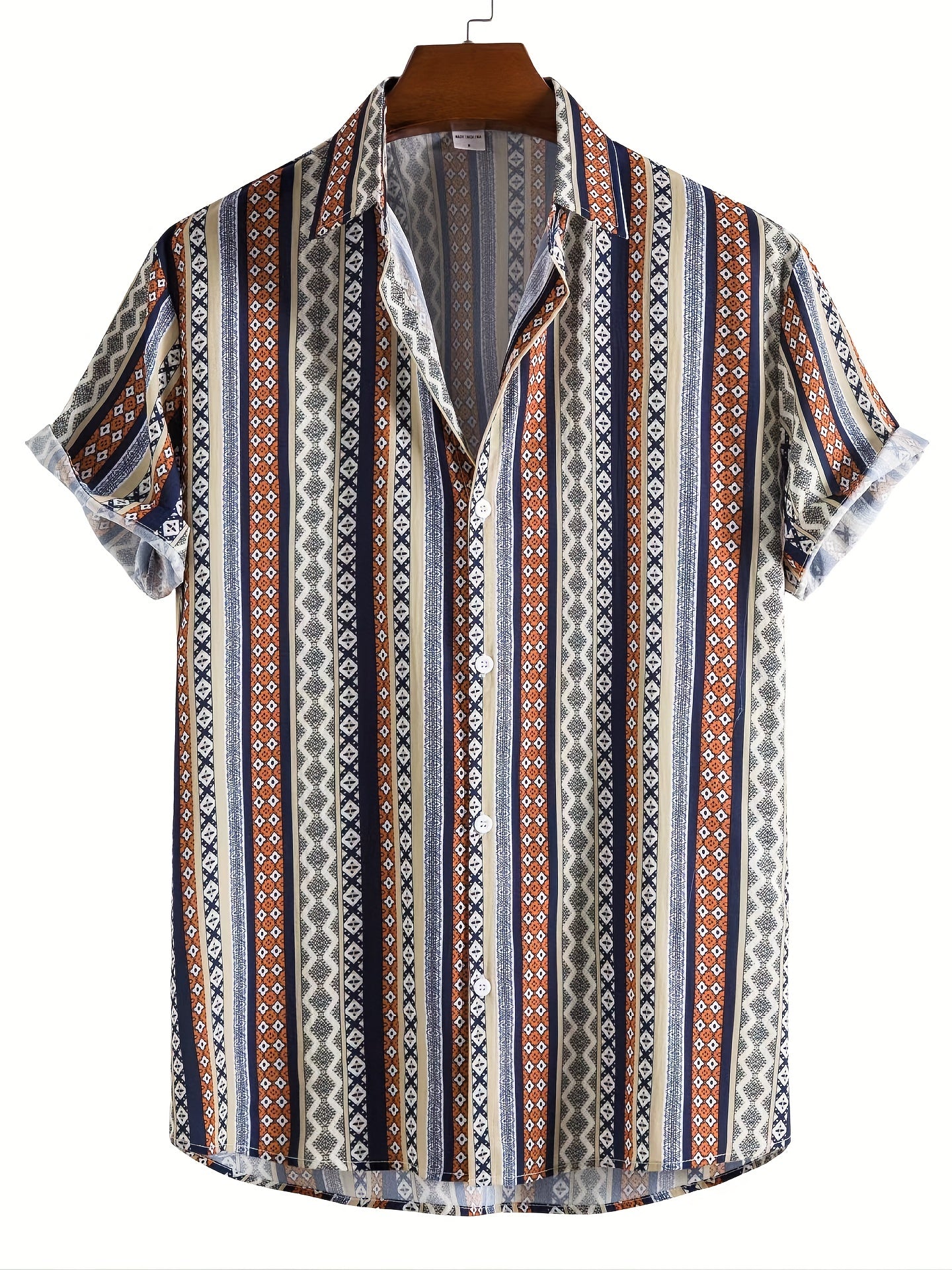 Ethnic Style Stripe Print Men's Casual Short Sleeve Shirt