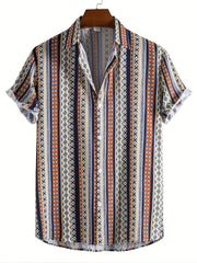 Ethnic Style Stripe Print Men's Casual Short Sleeve Shirt