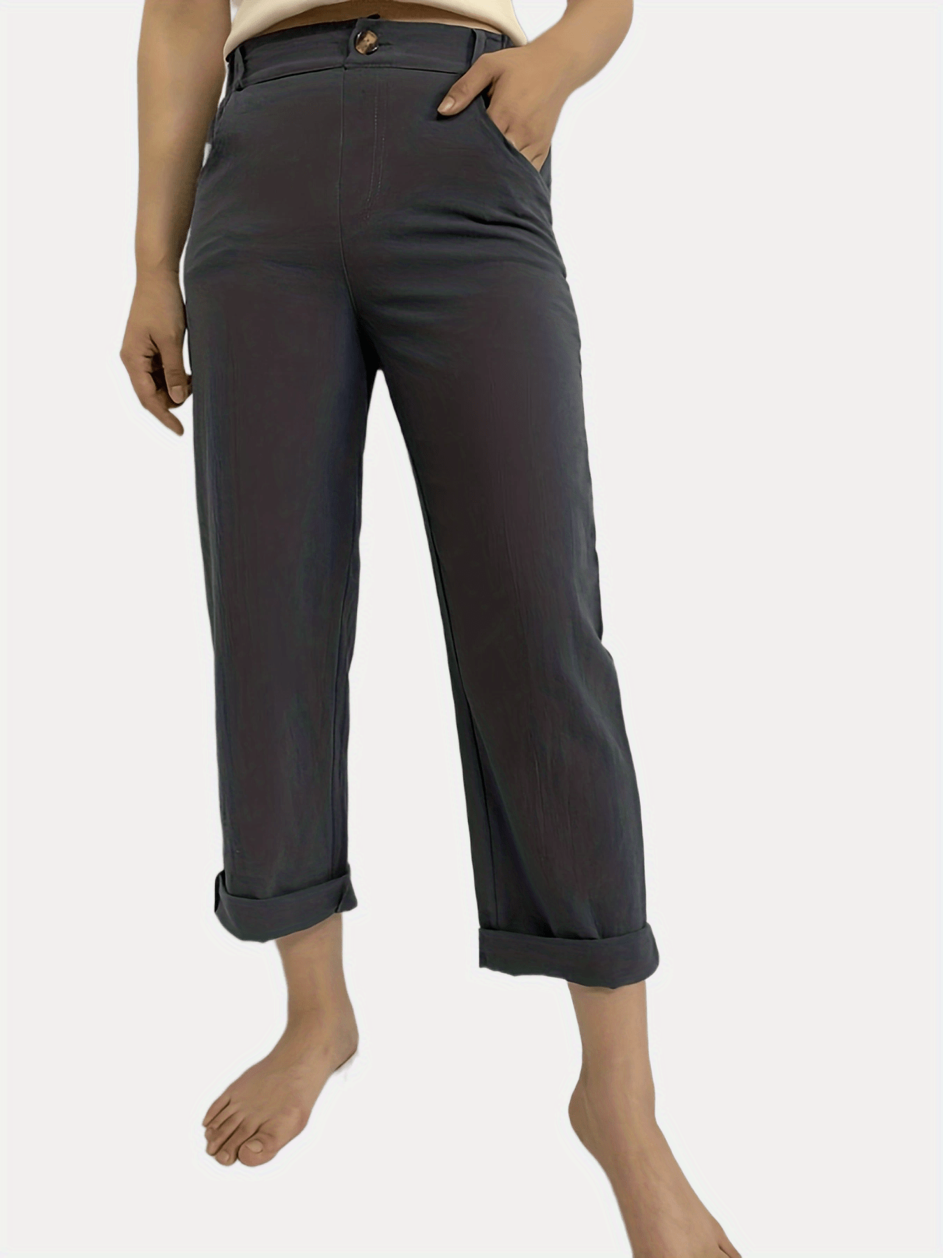 Y2K Solid Pockets Long Length Summer Pants Casual Loose Stylish High Waist Pants