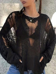 Sexy Sweater Women's Ribbed Hollow Out Drop Shoulder Jumper