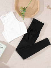 Solid Ribbed Tank Top & Stretch Leggings Set