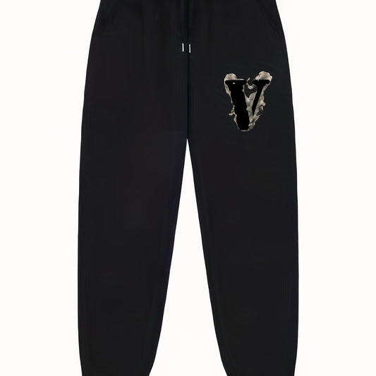 Men's V Print Joggers With Pockets Stretch Waist Casual Pants