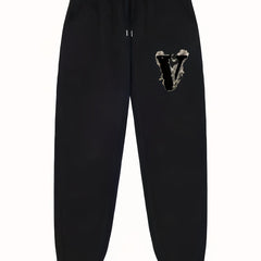 Men's V Print Joggers With Pockets Stretch Waist Casual Pants