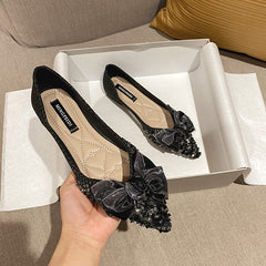 Glitter Bow Tie Flat Shoes Slip On Women's Footwear