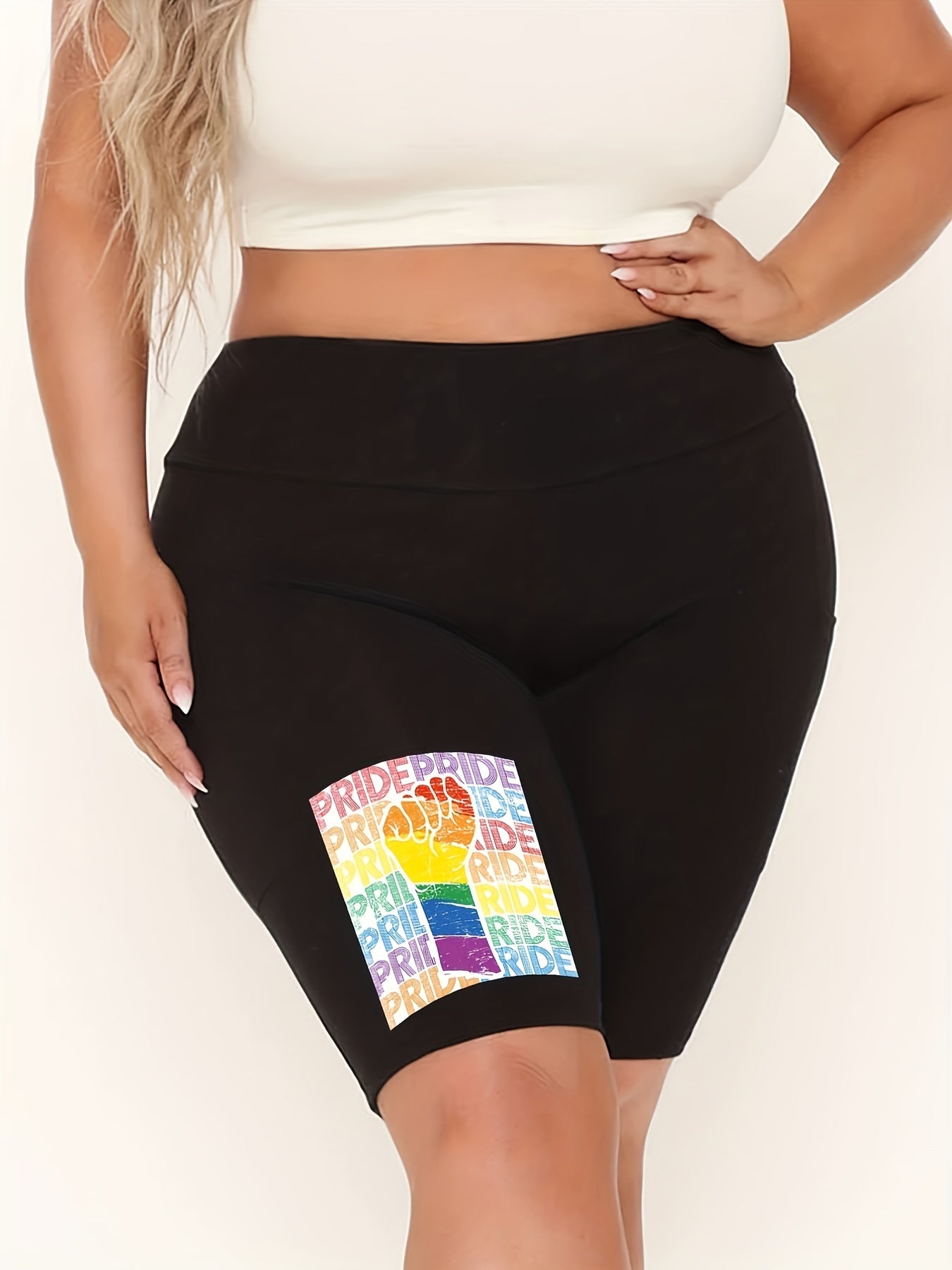 Rainbow Fist Print High Waist Biker Shorts