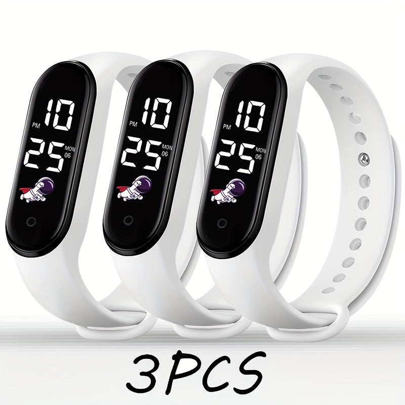 3pcs Astronaut Series Electronic Watch Set Digital Bracelet Durable TPU Strap