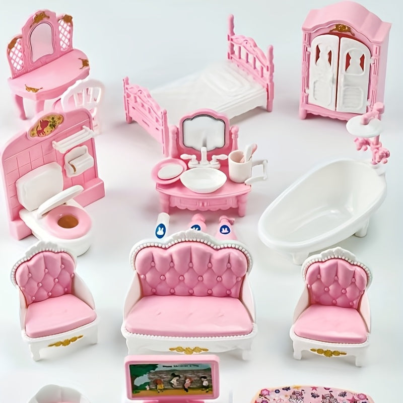 Kids Playhouse Furniture Set - 5 Piece Bedroom, Kitchen, Living Room