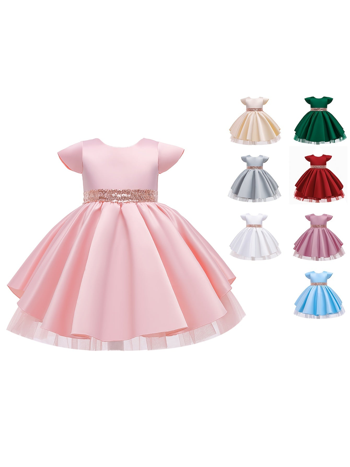 Toddler Girls Back Sequins Bow Heart Cut Out Princess Dress