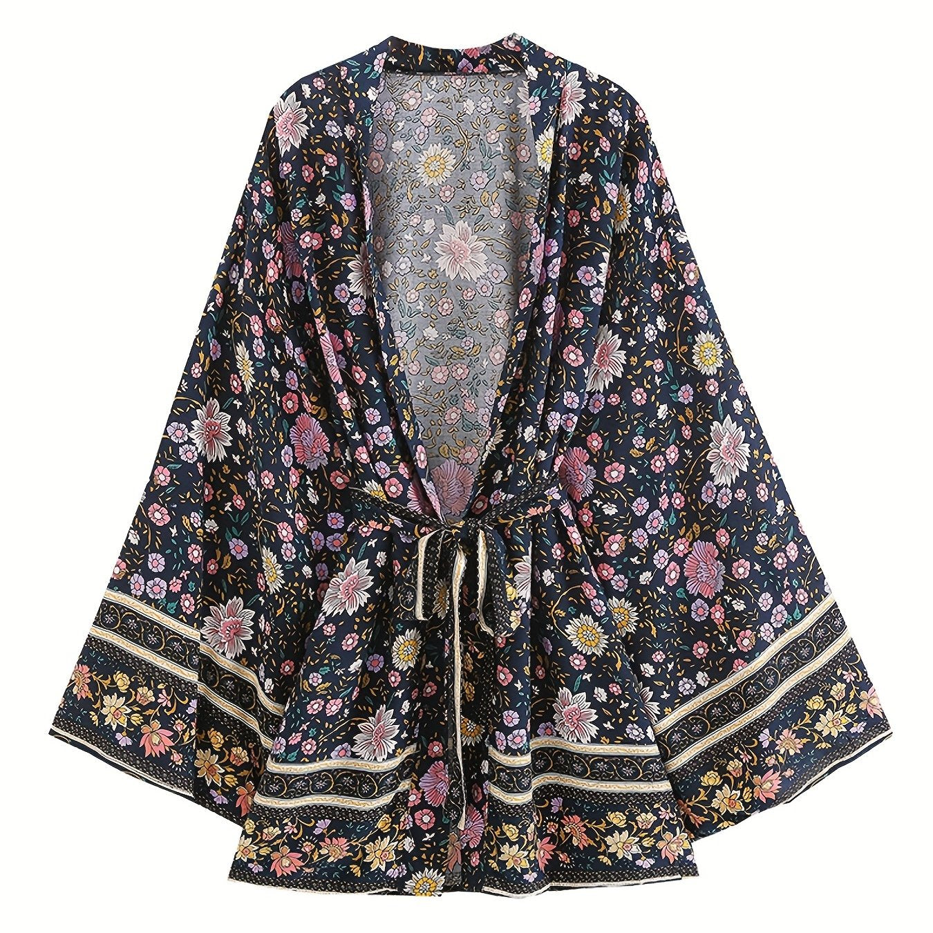 Floral Print Bell Sleeve Kaftan Cover Up Dress