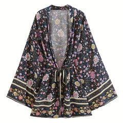 Floral Print Bell Sleeve Kaftan Cover Up Dress