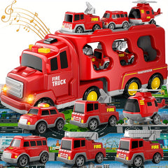 Fire Truck Set: 5 Large Double Decker, 4 Small Extinguishers, 1 Urban Vehicle