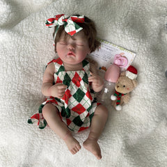 20 Inch Silicone Vinyl Reborn Doll Rooted Brown Hair Christmas Gift