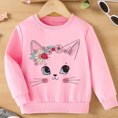 Pretty Cat Print Girls Casual Creative Pullover Sweatshirt Long Sleeve