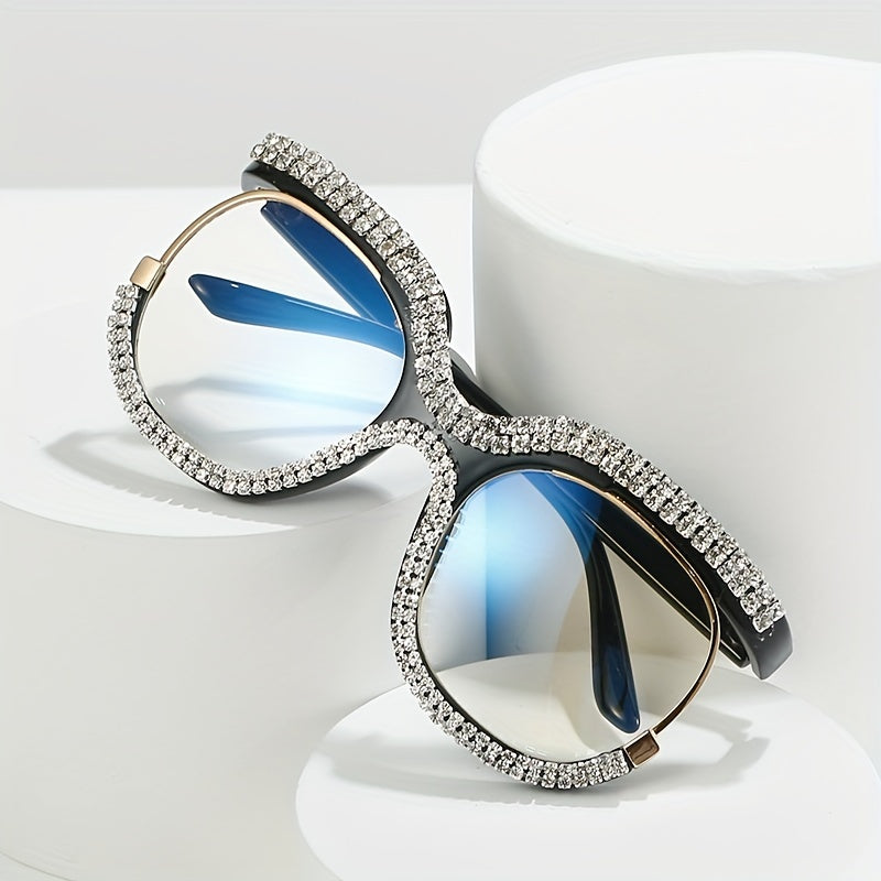 Owl Anti Light Glasses Rhinestone Clear Lens Glasses