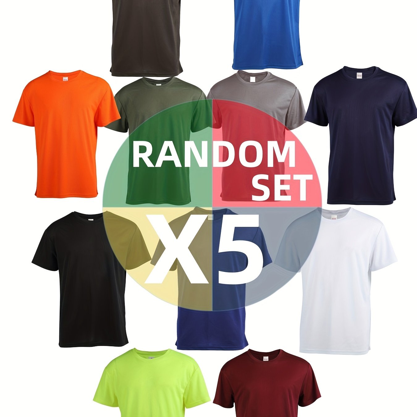 5pcs Men's Crew Neck T-shirt for Fitness Gym Running