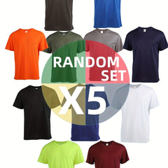 5pcs Men's Crew Neck T-shirt for Fitness Gym Running