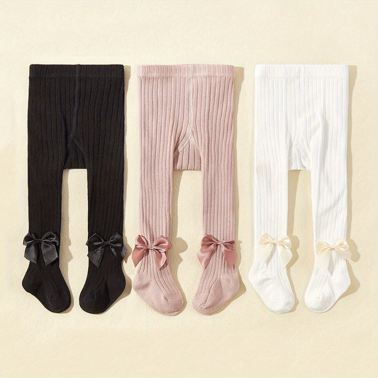 3 Pairs Girls Kids Bowknot Footed Pantyhose for Autumn Winter