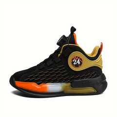 Boy's Basketball Shoes With Rotating Buckle Non Slip Sneakers
