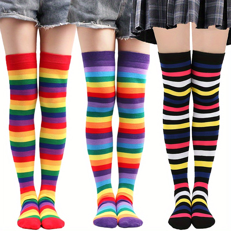 Rainbow Striped Thigh High Socks Over The Knee Stockings