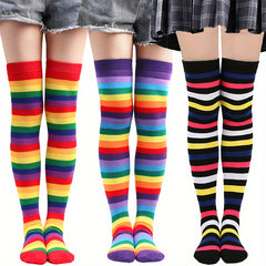 Rainbow Striped Thigh High Socks Over The Knee Stockings