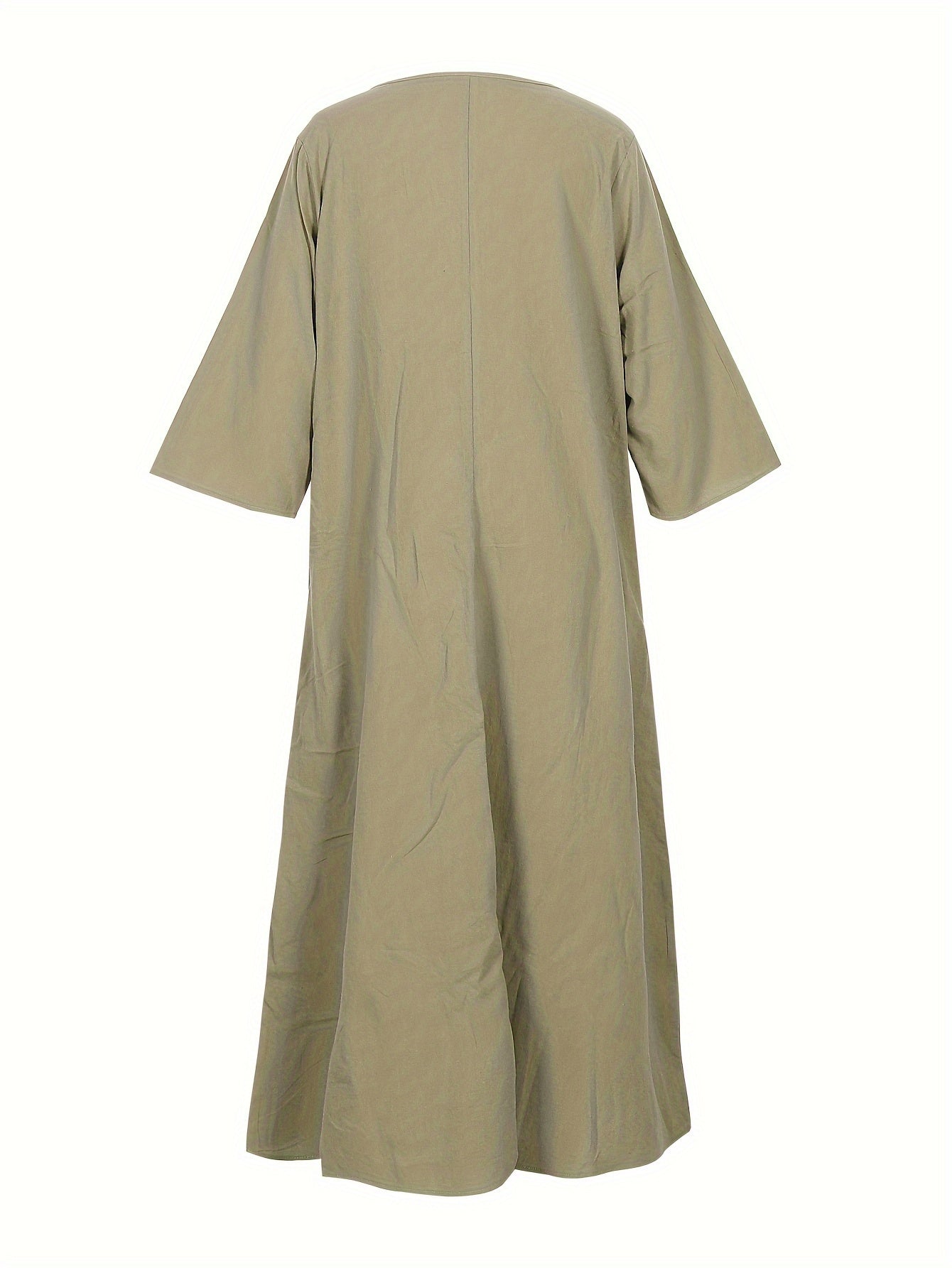Casual Dress Women's Plus Solid Button Decor Long Sleeve