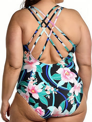 Floral Print V Neck One Piece Bathing Suit