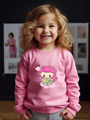 Lovely Studying Girl Graphic Crew Neck Long Sleeve Sweatshirt Kids Clothes