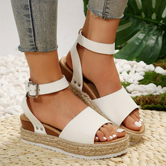 Peep Toe Platform Espadrille Sandals Ankle Strap Slingback Wedge Sandals