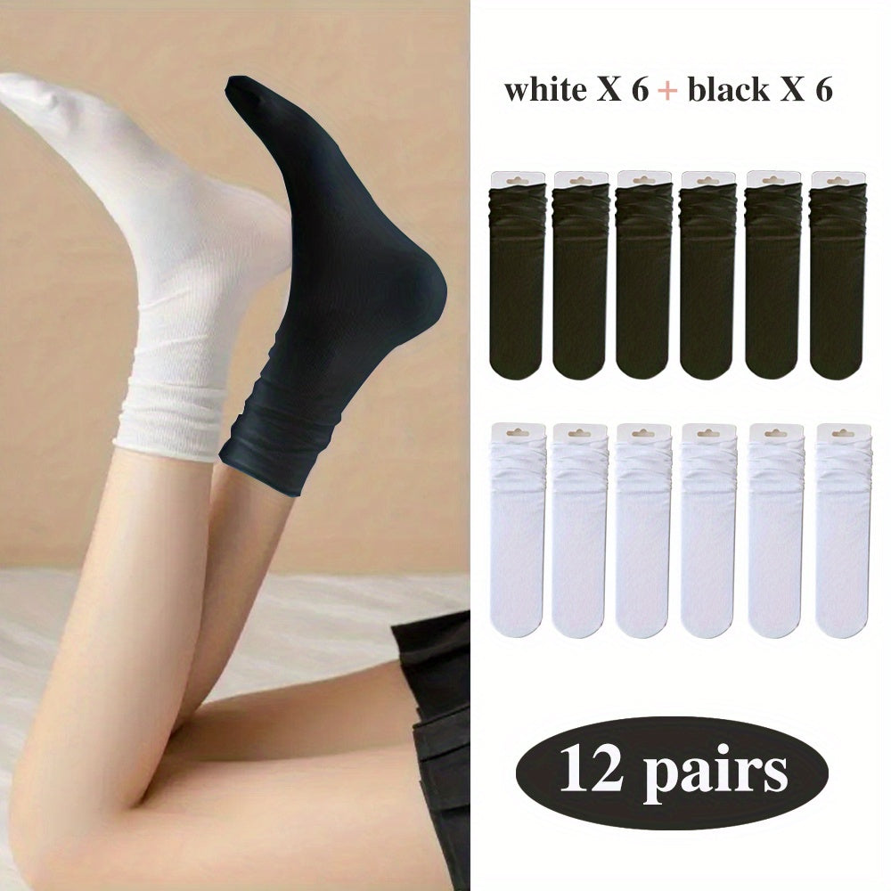 12 Pairs Women's Mid Tube Socks, Comfy & Breathable Stockings