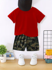 Boys Camo Print T-shirt & Shorts Set Casual Summer Outfit