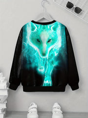Flame Wolf Print Kid's Sweatshirt Unisex Pullover Casual Top