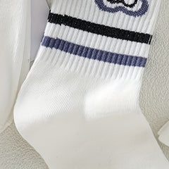 8 Pairs Letter & Striped Print Mid Tube Socks for Women