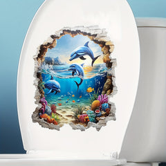 3D Ocean Themed Dolphin Wall Stickers - Removable PVC Mural for Living Room