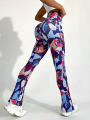 Geometric Pattern High Waist Split Yoga Bootcut Leggings