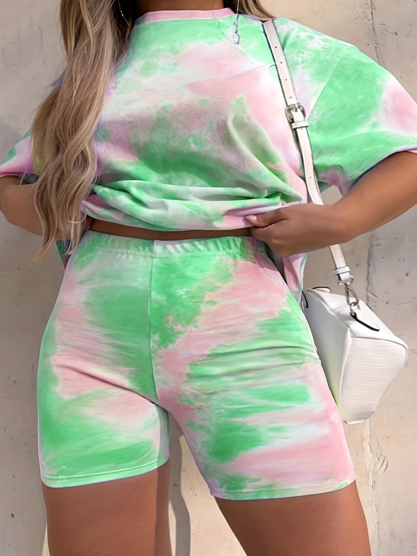 Plus Tie Dye Short Sleeve Crop Top & Shorts Set