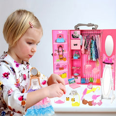 Dollhouse Furniture Doll Wardrobe Portable Closet DIY Gift Children Game