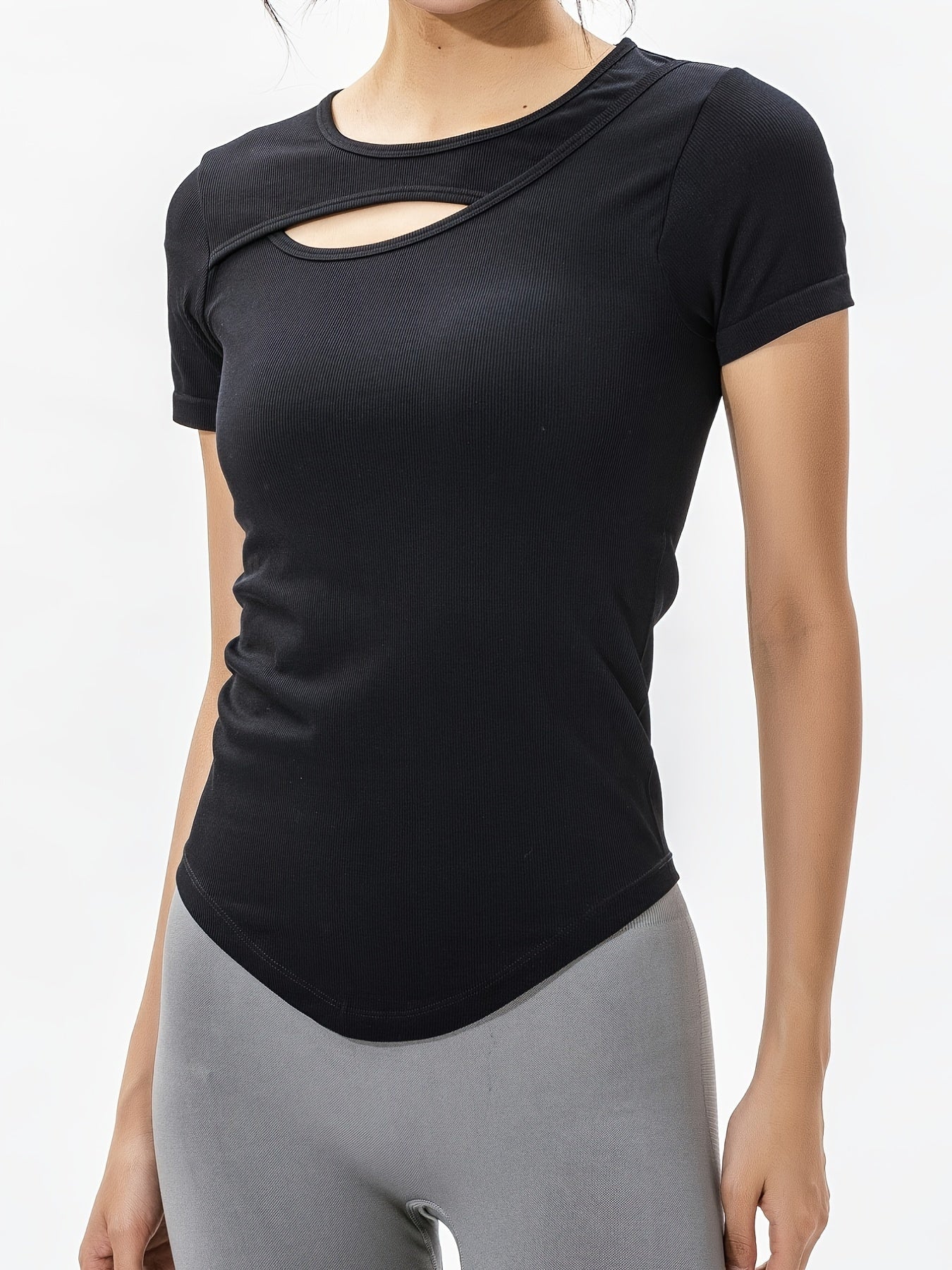 Quick Drying Hollow Solid Short Sleeve Yoga Top