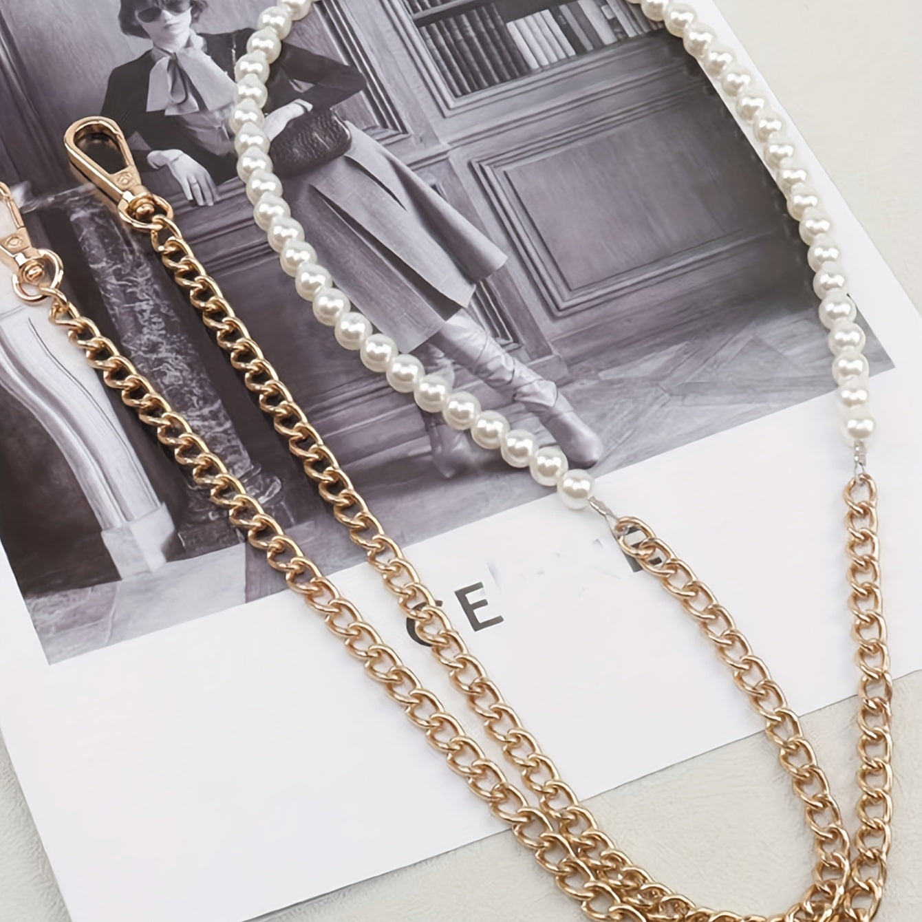 Metal Chain & Bead Decor Strap DIY Crossbody Bag Accessories