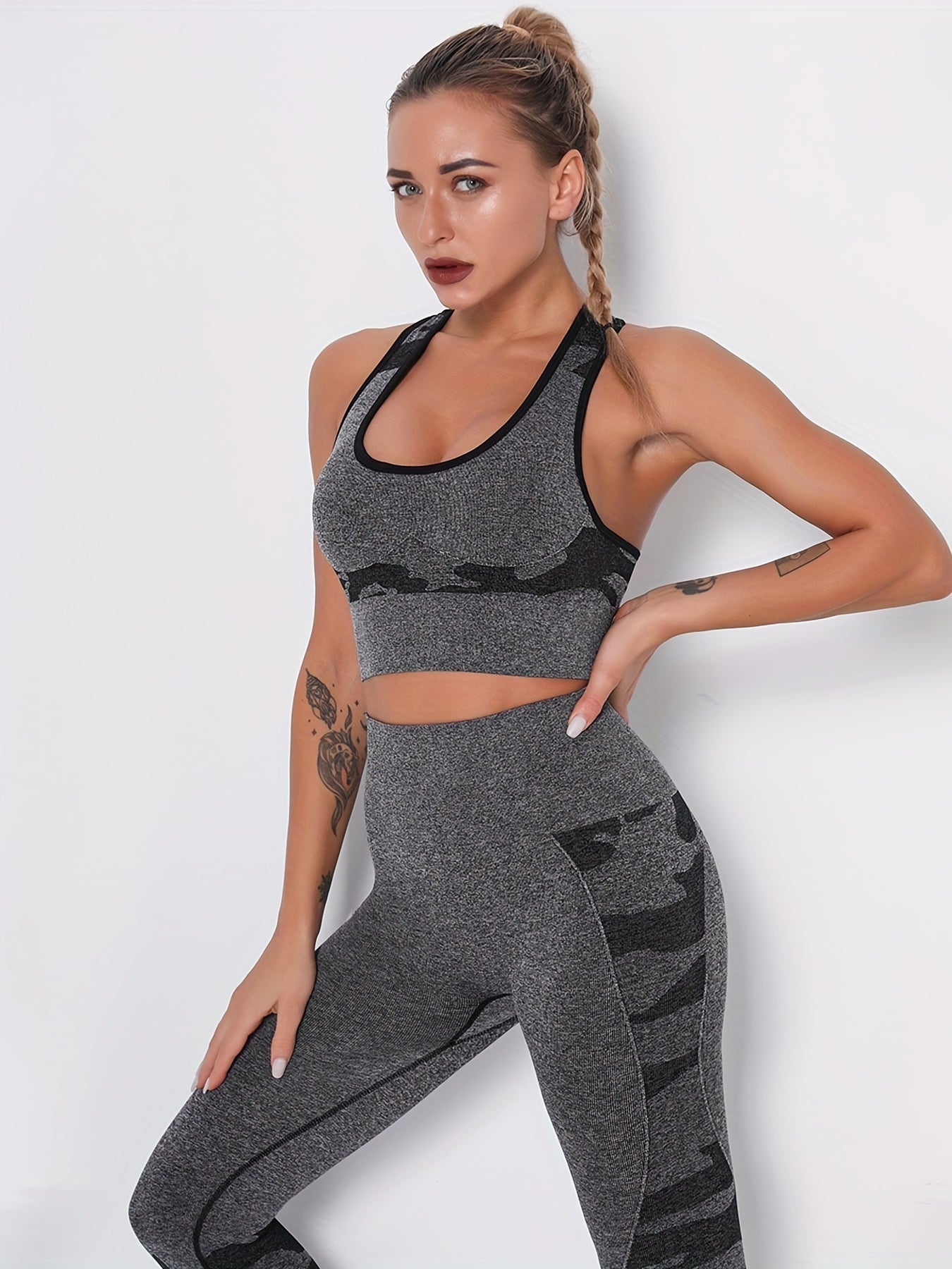 Camouflage Pattern Seamless Sport Bra High Impact Yoga Crop Top