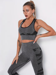 Camouflage Pattern Seamless Sport Bra High Impact Yoga Crop Top